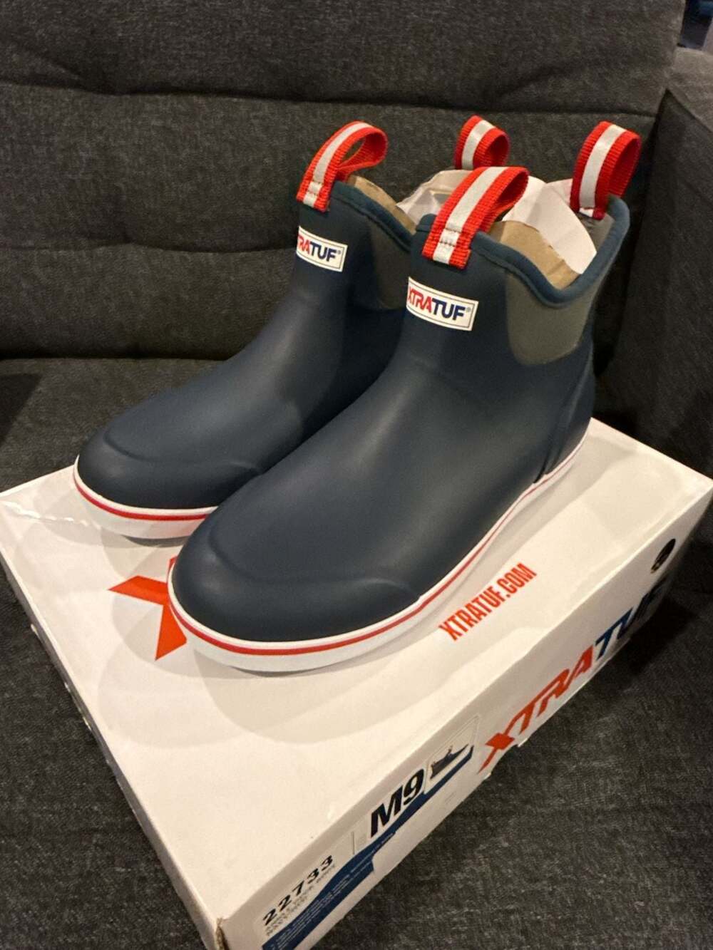 XTRATUF Men's 22733 Ankle Deck Boot Navy/Red Size M9